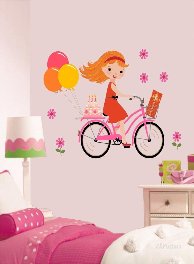 Asmi Collections Wall Stickers Cute Little Girl on Cycle Balloons - Image 2